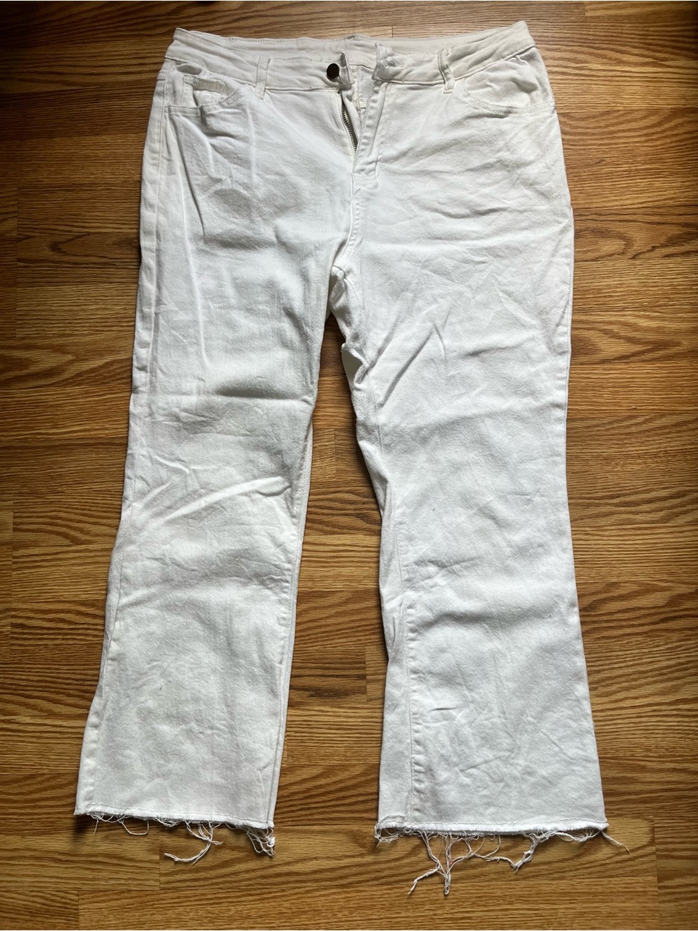 GRAPENT Women's Flare Jeans High Waisted Cropped Stretchy Denim Raw Hem Size 16